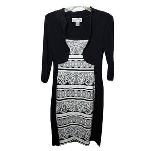 Joseph Ribkoff Size 6 Aztec Print Dress with Bolero Jacket | Black White Elegant